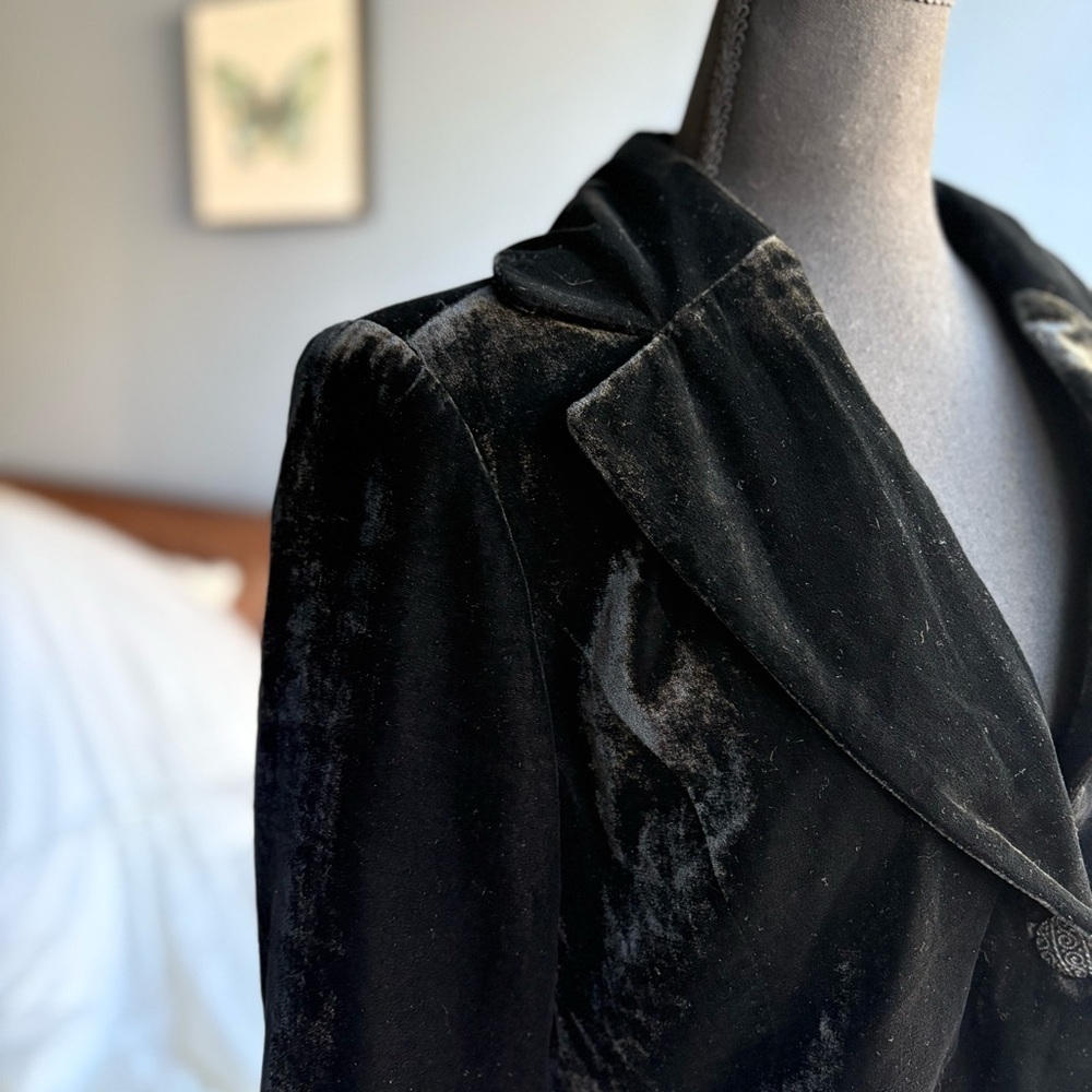 Nicole by Nicole Miller Vintage 3/4 Sleeve Black Velvet 1-Button Blazer Holiday - Picture 8 of 16